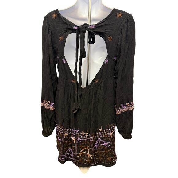 Free People Babydoll Dress Rhiannon Embroidered Scoop Tie-Back Mini Boho XS $325 - Picture 4 of 5